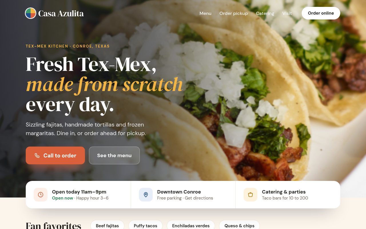 After: the clean, modern homepage for Casa Azulita